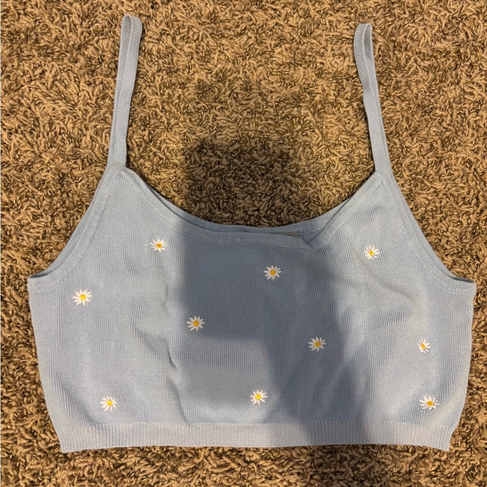 Tilly's Light Blue Daisy Embroidered Crop Top